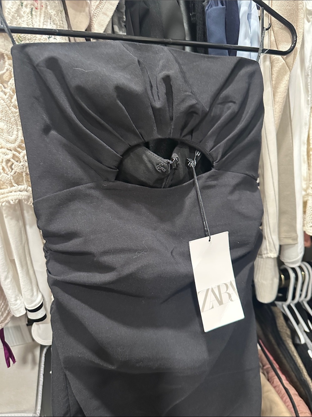 Zara Black Strapless Midi Dress-Skirt with Gathered Waist